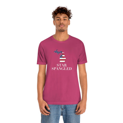 Michigan 'Star Spangled' T-Shirt (w/ MI USA Flag Outline) | Unisex Standard Fit