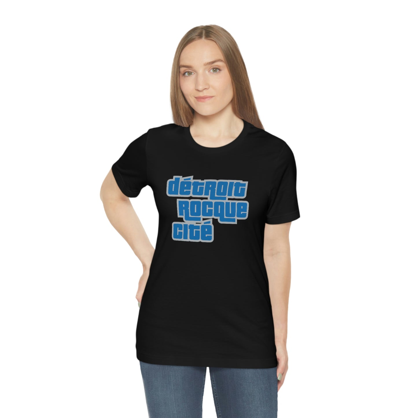 'Détroit Rocque Cité' T-Shirt (Azure/Grey Automotive Crime Parody) | Unisex Standard Fit