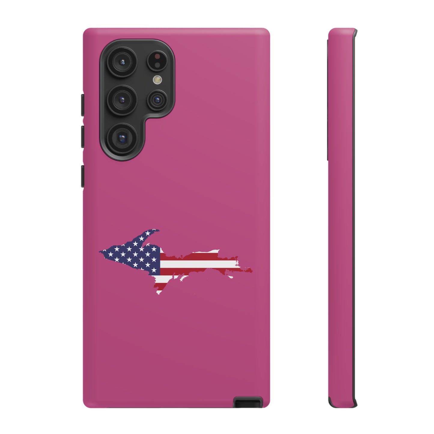 Michigan Upper Peninsula Tough Phone Case (Apple Blossom Pink w/ UP USA Flag Outline) | Samsung & Pixel Android