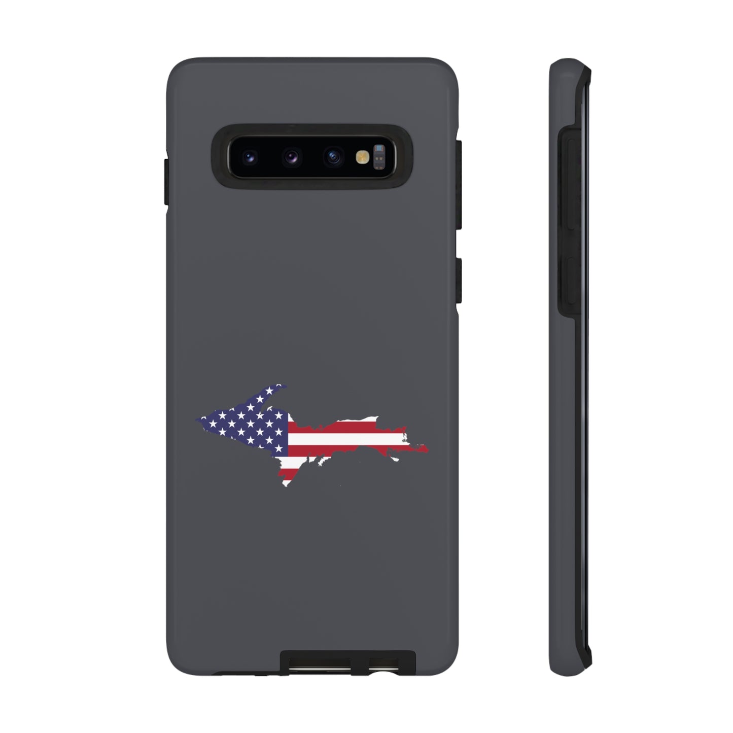 Michigan Upper Peninsula Tough Phone Case (Iron Ore Grey w/ UP USA Flag Outline) | Samsung & Pixel Android