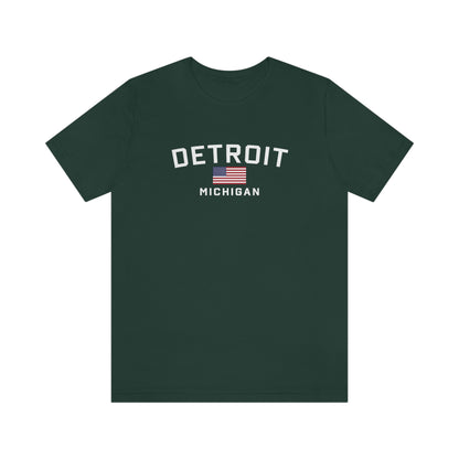 'Detroit Michigan' T-Shirt (w/USA Flag Outline) | Unisex Standard Fit