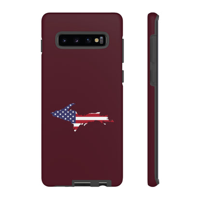 Michigan Upper Peninsula Tough Phone Case (Old Mission Burgundy w/ UP USA Flag Outline) | Samsung & Pixel Android