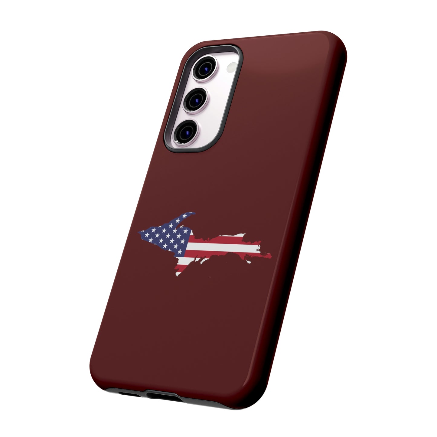 Michigan Upper Peninsula Tough Phone Case (Cherrywoold Color w/ UP USA Flag Outline) | Samsung & Pixel Android