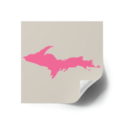 Michigan Upper Peninsula Square Sticker (Canvas Color w/ Pink UP Outline) | Indoor/Outdoor