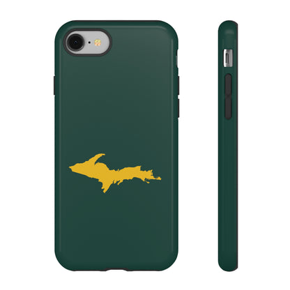 Michigan Upper Peninsula Tough Phone Case (Green w/ Gold UP Outline) | Apple iPhone