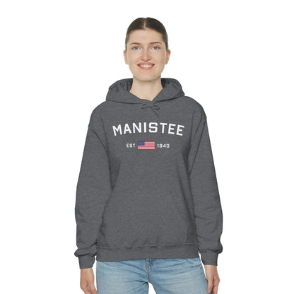 'Manistee EST 1840' Hoodie (w/USA Flag Outline) | Unisex Standard