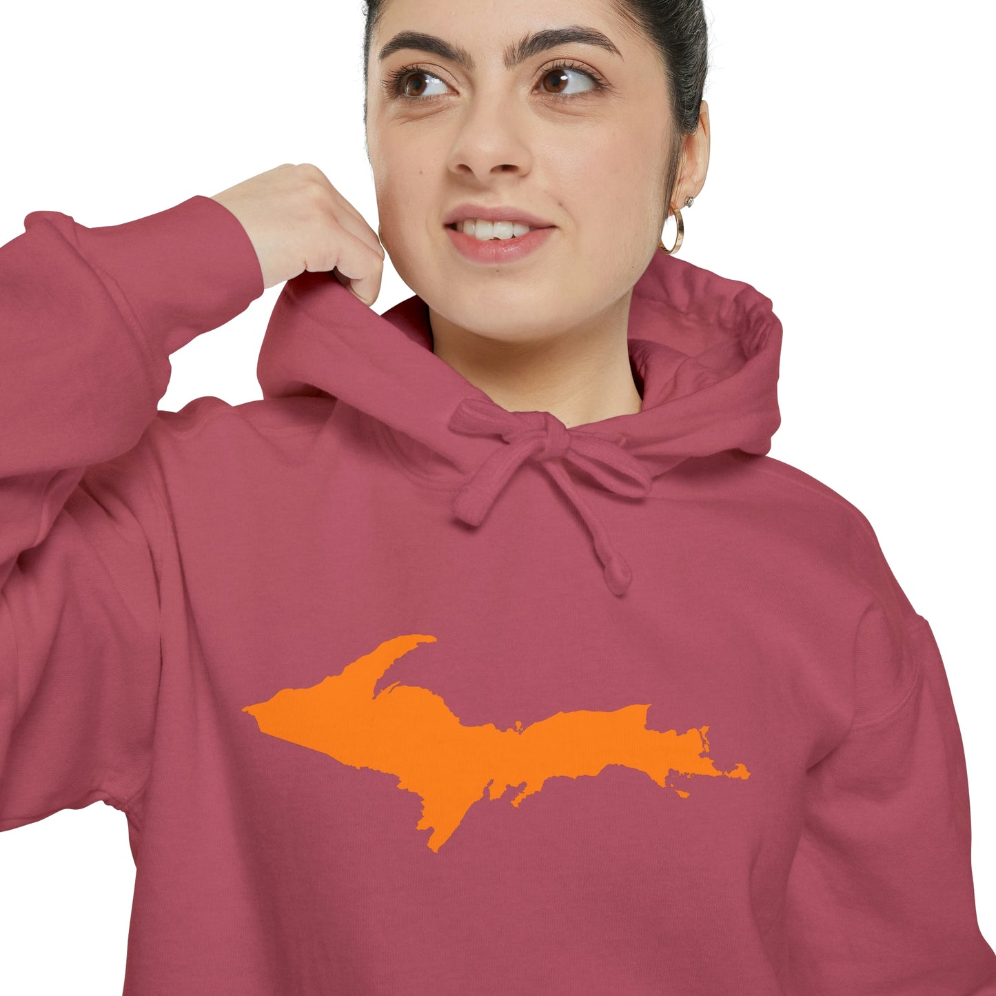 Michigan Upper Peninsula Hoodie (w/ Orange UP Outline) | Unisex Garment-Dyed