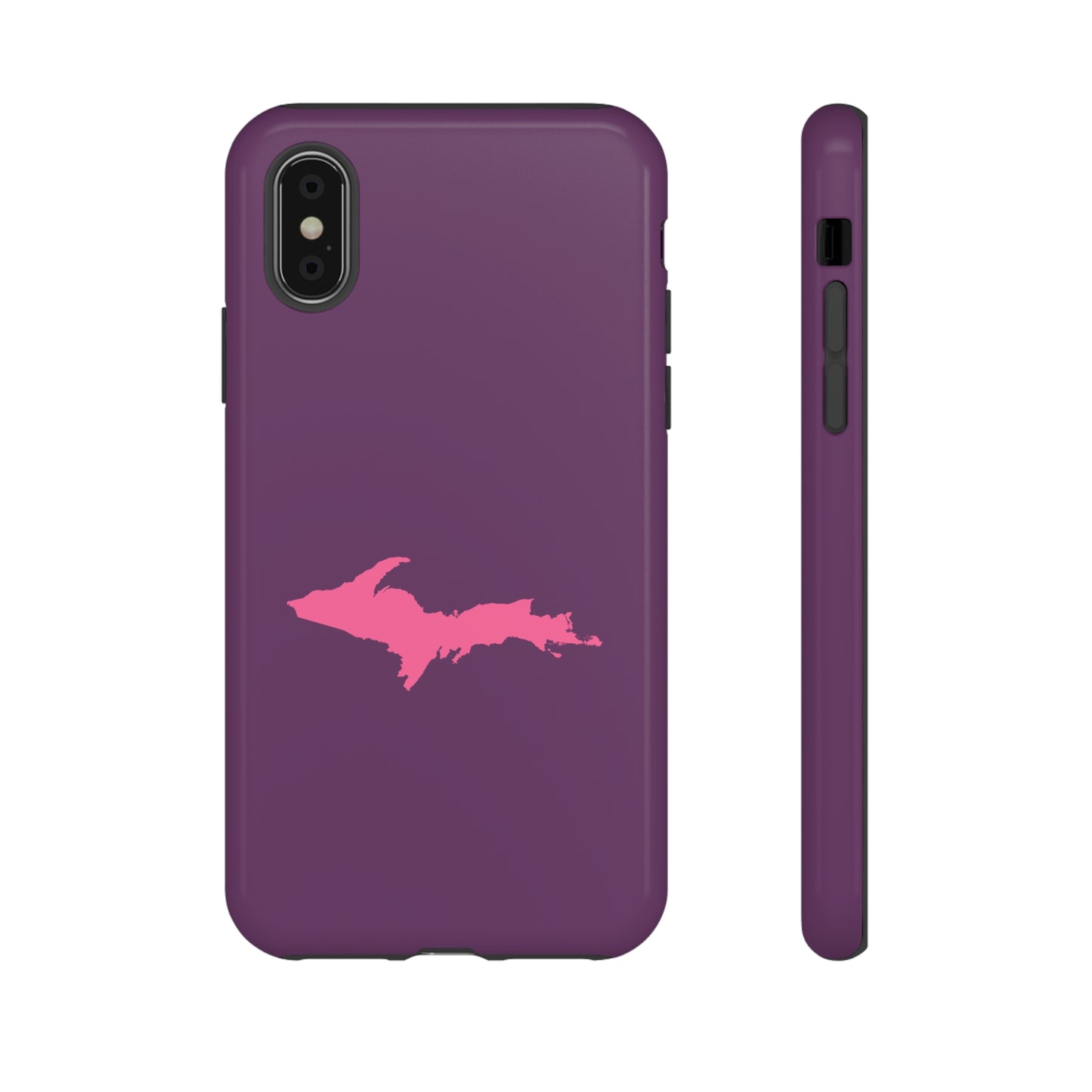 Michigan Upper Peninsula Tough Phone Case (Plum w/ Pink UP Outline) | Apple iPhone