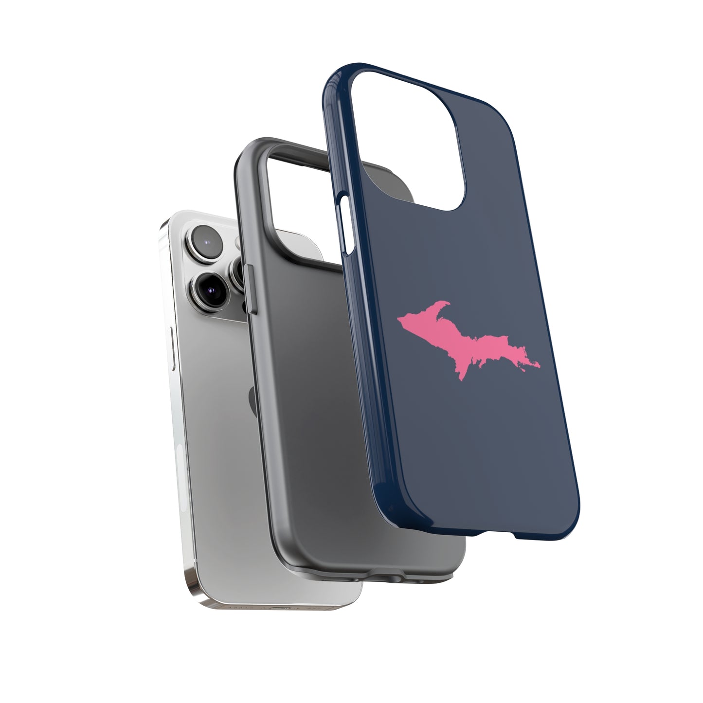 Michigan Upper Peninsula Tough Phone Case (Navy w/ Pink UP Outline) | Apple iPhone