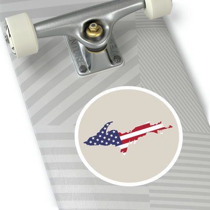 Michigan Upper Peninsula Round Stickers (Canvas Color w/ UP USA Flag Outline) | Indoor\Outdoor