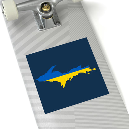 Michigan Upper Peninsula Square Sticker (Navy w/ UP Ukraine Flag Outline) | Indoor/Outdoor