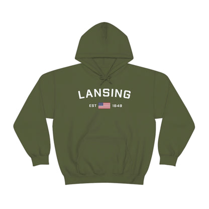 'Lansing EST 1848' Hoodie (w/USA Flag Outline) | Unisex Standard