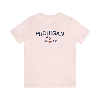 'Michigan EST 1837'' T-Shirt (w/ MI USA Flag Outline) | Unisex Standard Fit