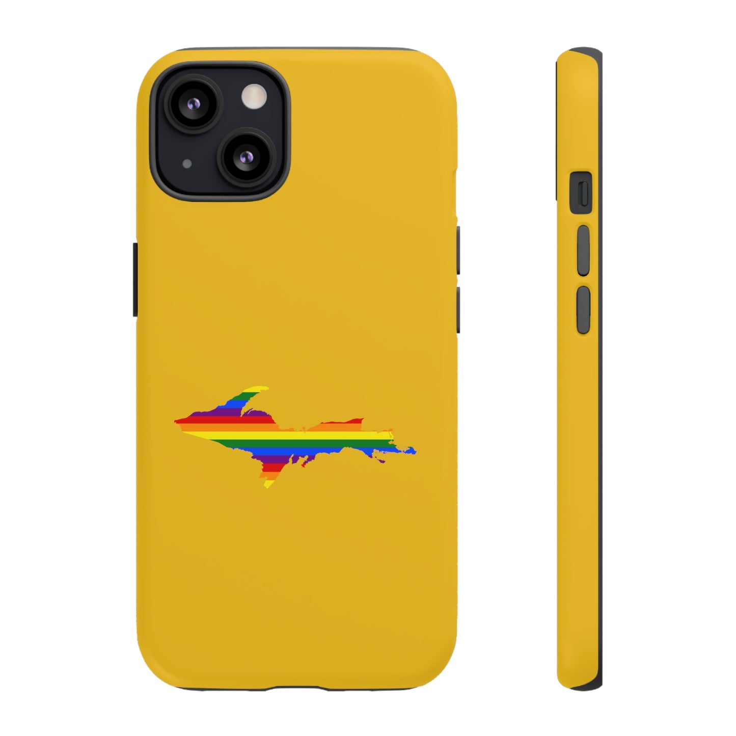 Michigan Upper Peninsula Tough Phone Case (Gold w/ UP Pride Flag Outline) | Apple iPhone