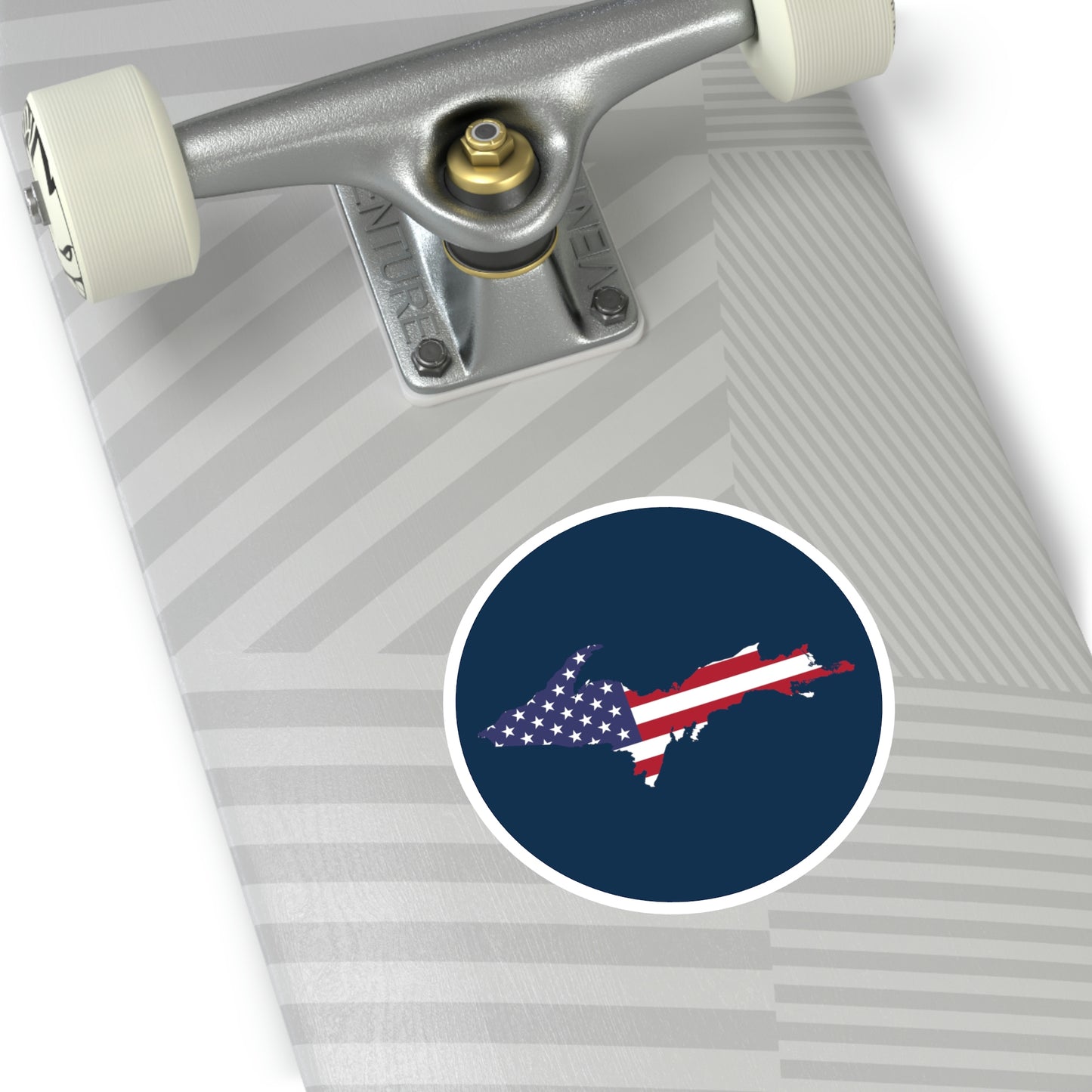 Michigan Upper Peninsula Round Stickers (Navy w/ UP USA Flag Outline) | Indoor\Outdoor