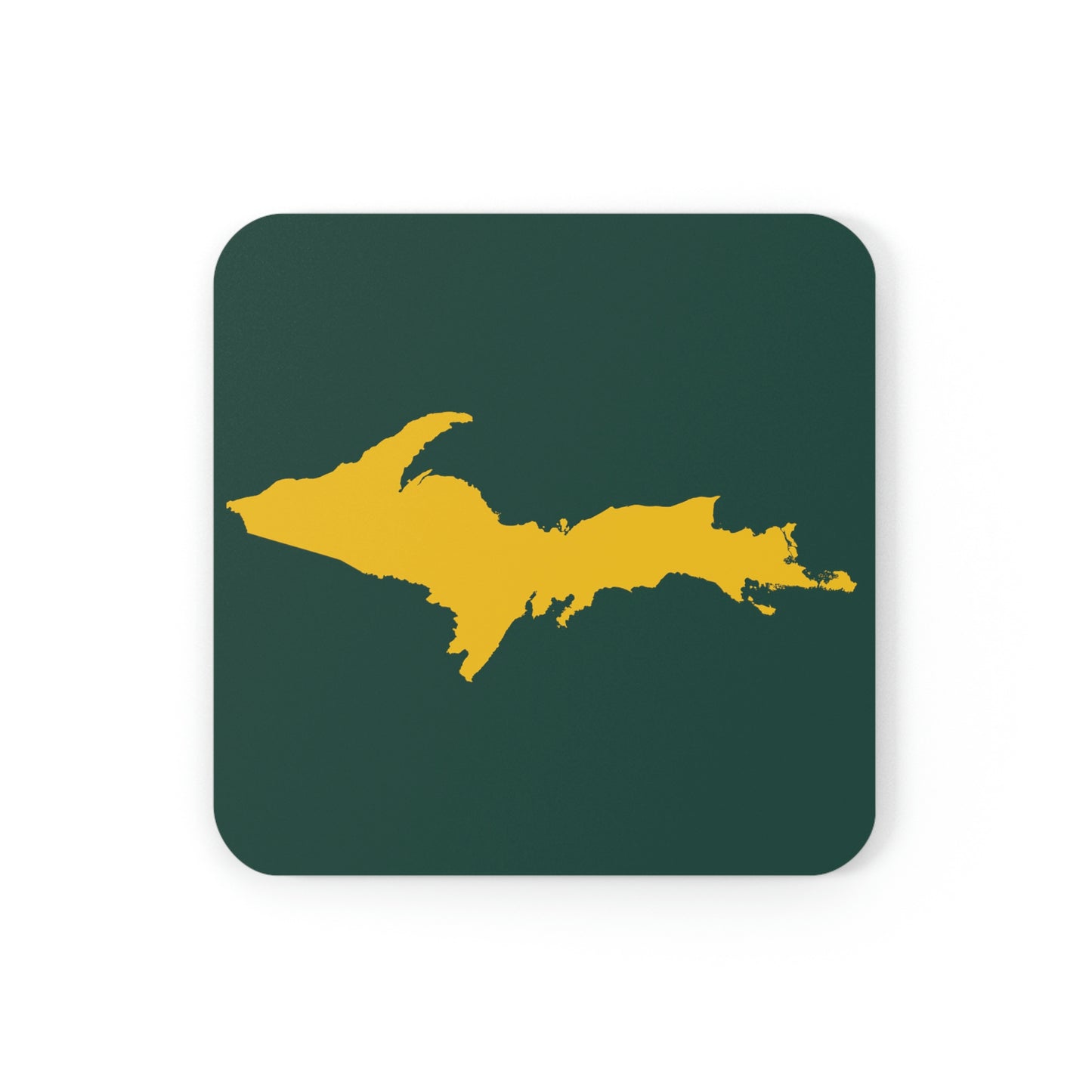 Michigan Upper Peninsula Coaster Set (Green w/ Gold UP Outline) | Corkwood - 4 pack