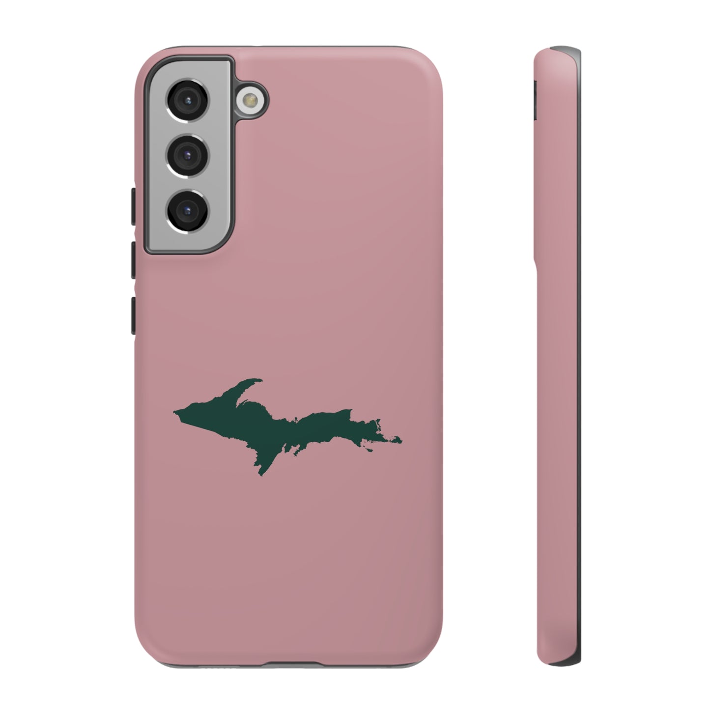 Michigan Upper Peninsula Tough Phone Case (Cherry Blossom Pink w/ Green UP Outline) | Samsung & Pixel Android