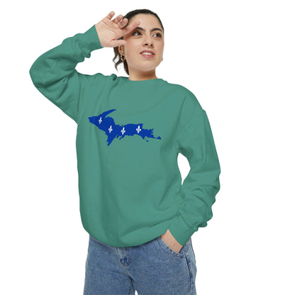 Michigan Upper Peninsula Sweatshirt (w/ UP Quebec Flag Outline) | Unisex Garment Dyed