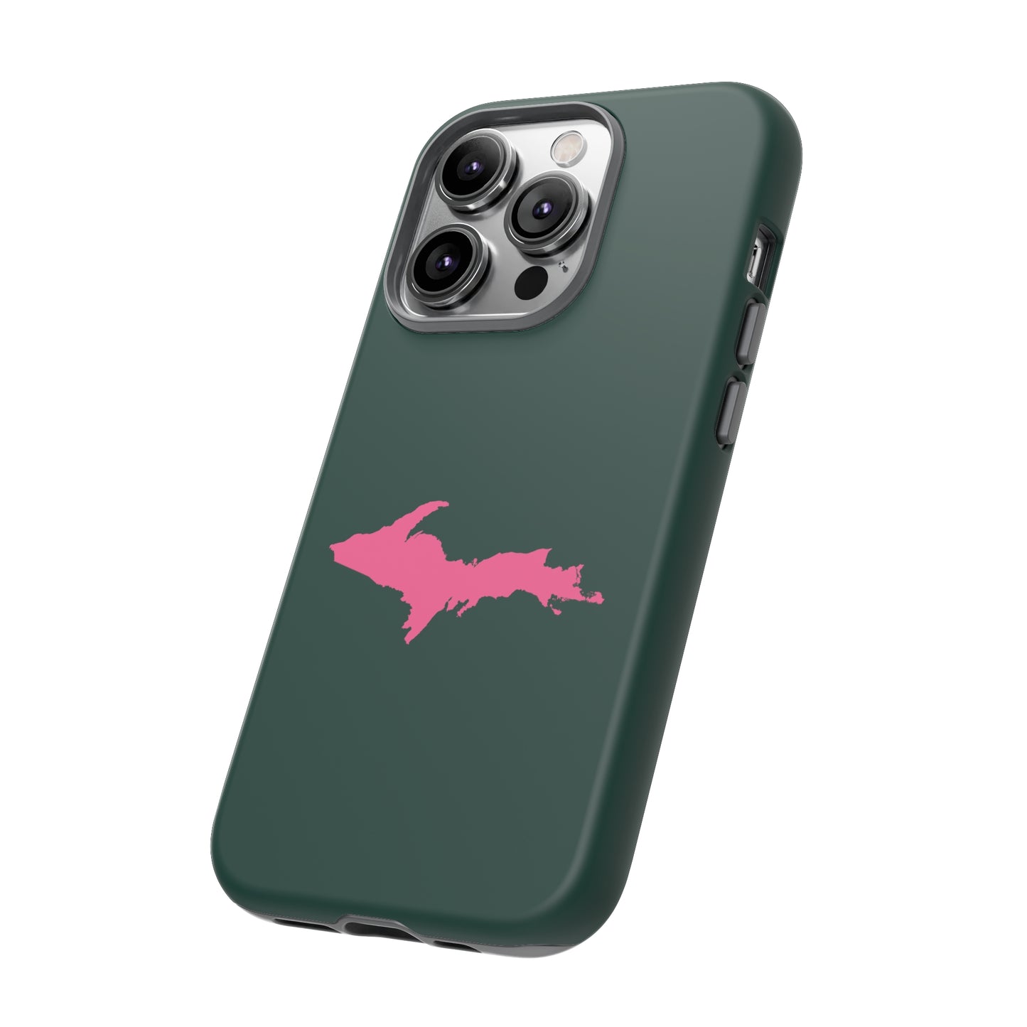 Michigan Upper Peninsula Tough Phone Case (Green w/ Pink UP Outline) | Apple iPhone