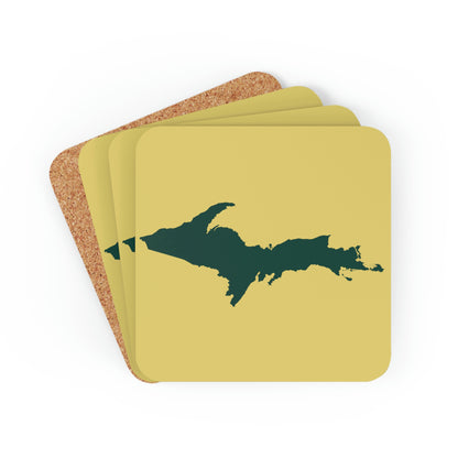 Michigan Upper Peninsula Coaster Set (Plum Yellow w/ Green UP Outline) | Corkwood - 4 pack