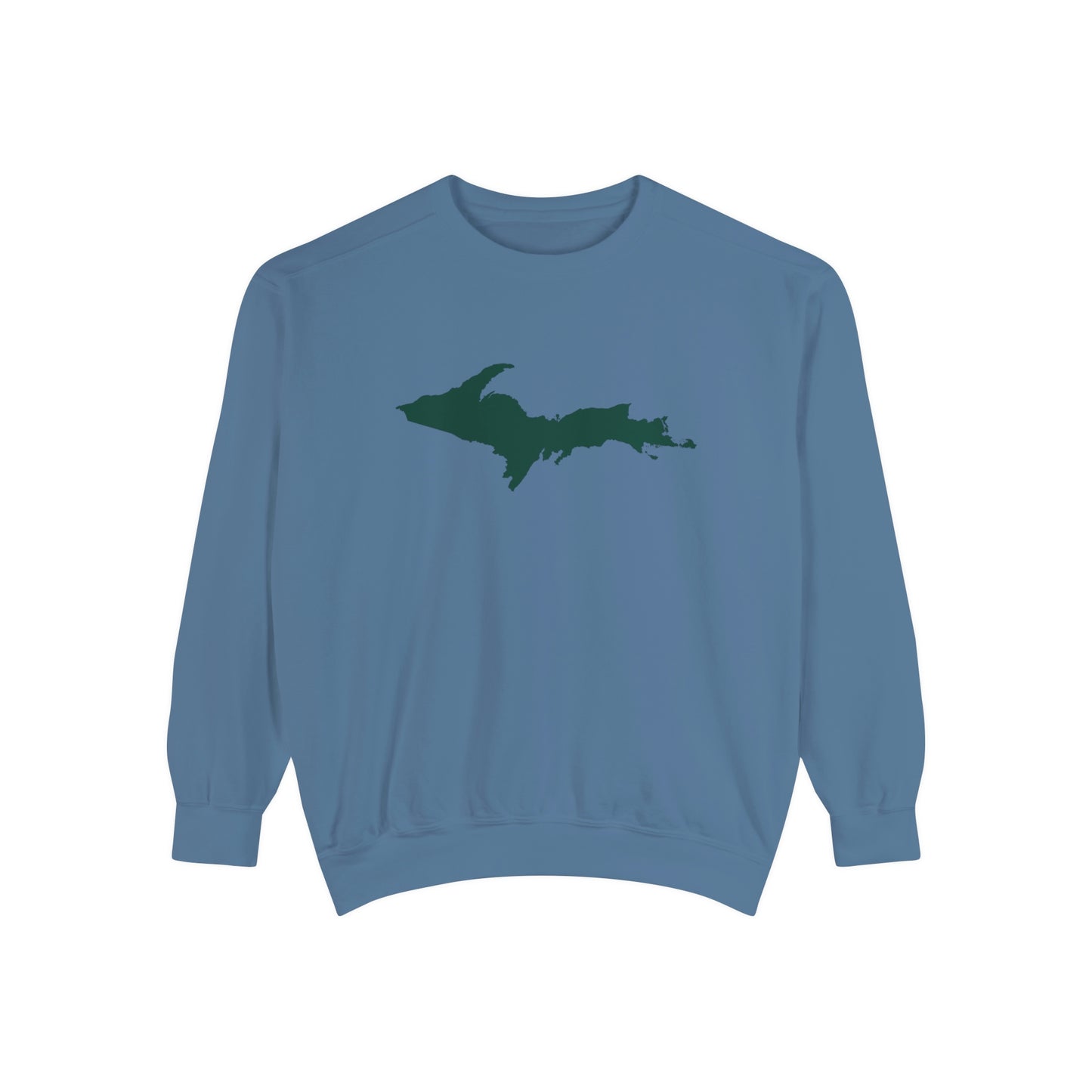 Michigan Upper Peninsula Sweatshirt (w/ Green UP Outline) | Unisex Garment Dyed
