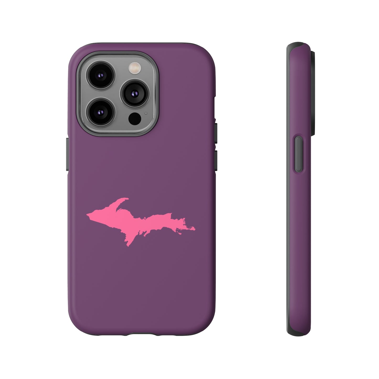 Michigan Upper Peninsula Tough Phone Case (Plum w/ Pink UP Outline) | Apple iPhone