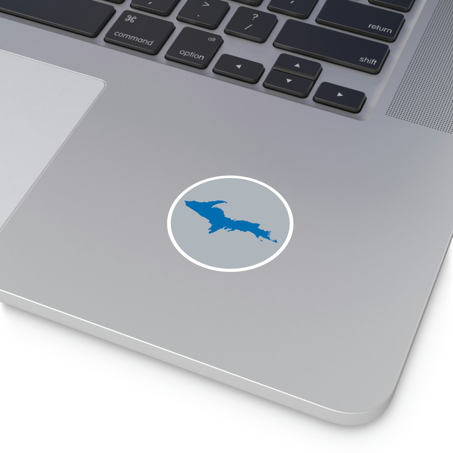 Michigan Upper Peninsula Round Stickers (Silver w/ Azure UP Outline) | Indoor\Outdoor