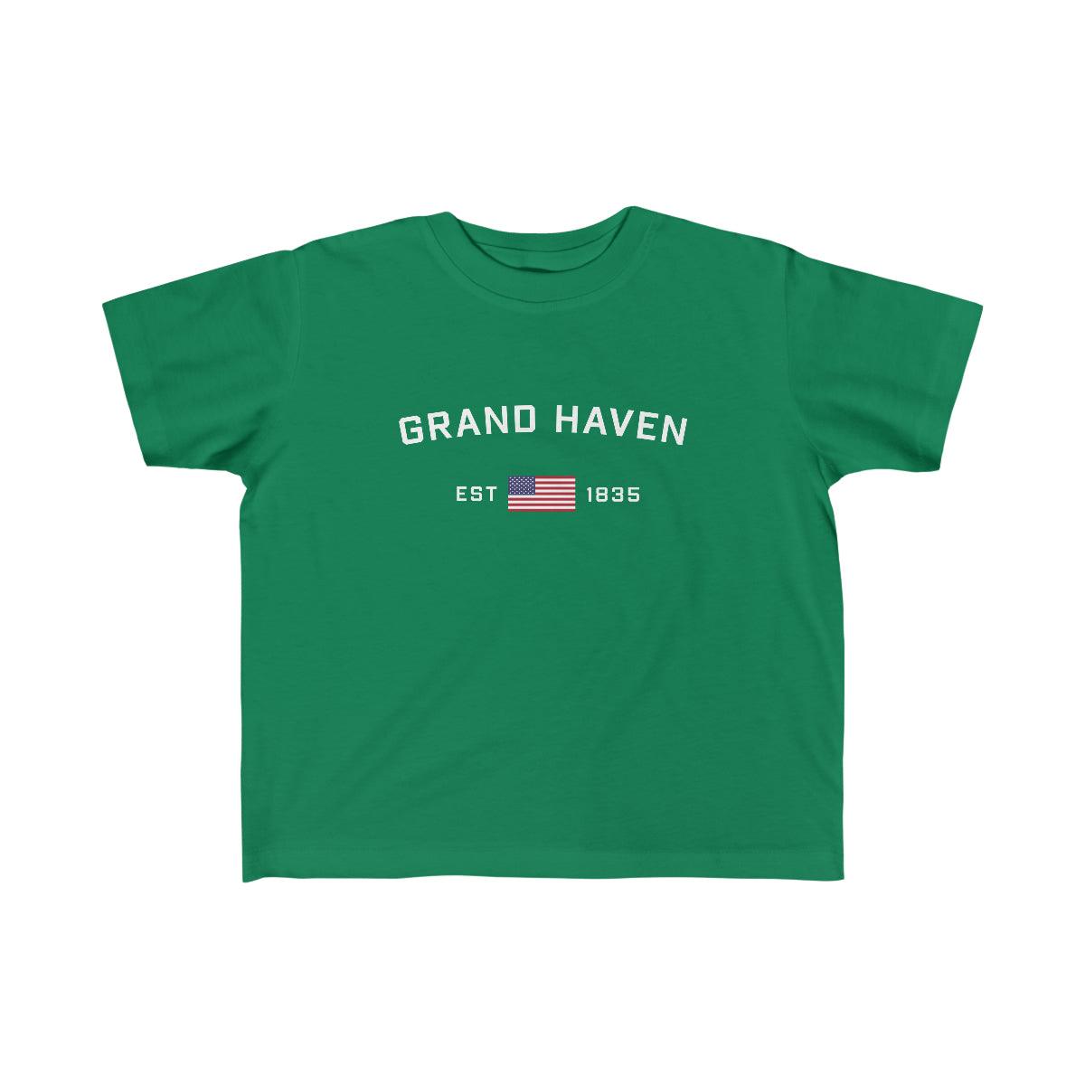 'Grand Haven EST 1835' T-Shirt  (w/USA Flag Outline) | Toddler Short Sleeve - Circumspice Michigan