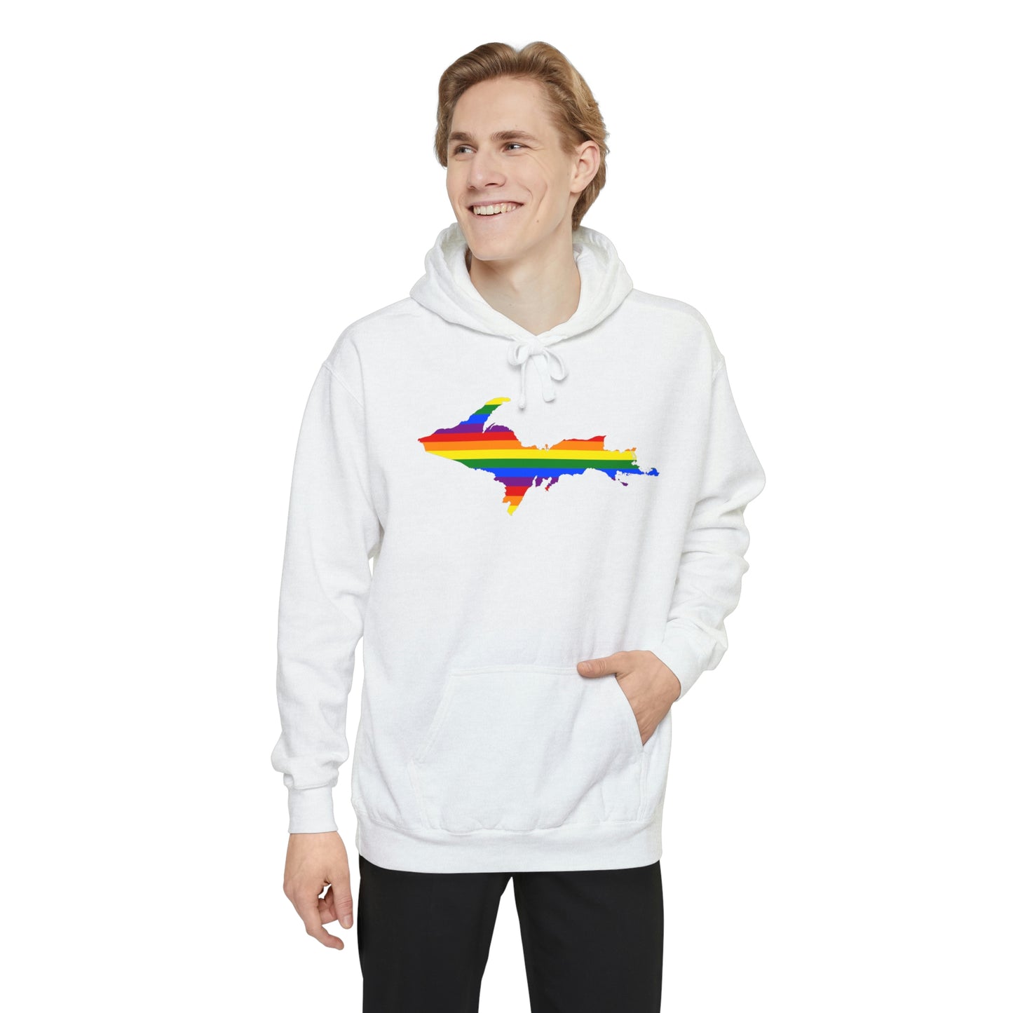 Michigan Upper Peninsula Hoodie (w/ UP Pride Flag Outline) | Unisex Garment-Dyed