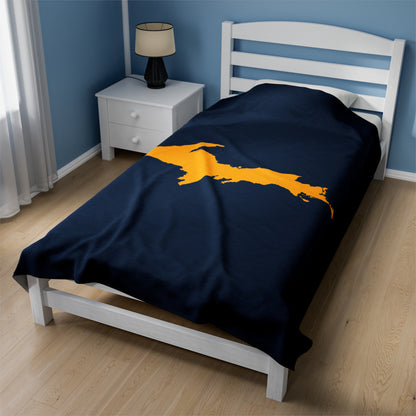 Michigan Upper Peninsula Plush Blanket (w/ Gold UP Outline) | Navy