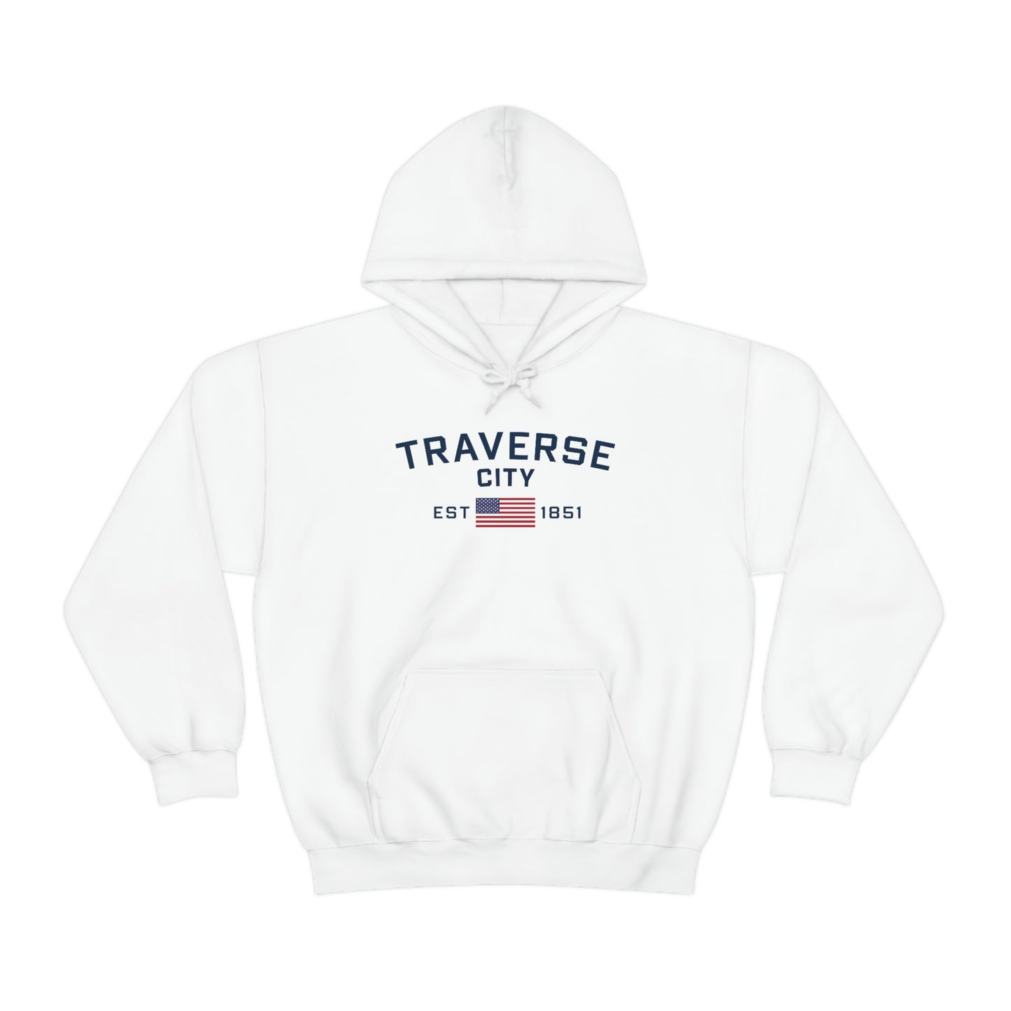 'Traverse City EST 1851' Hoodie (w/USA Flag Outline) | Unisex Standard