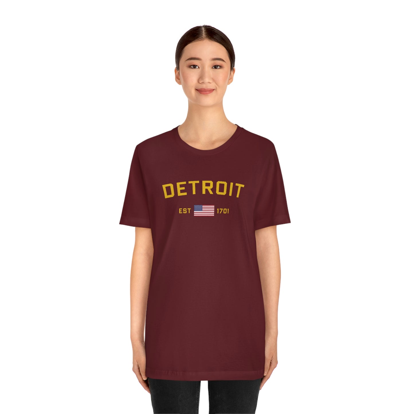 'Detroit Est 1701' T-Shirt (w/ United States Flag) | Unisex Standard Fit