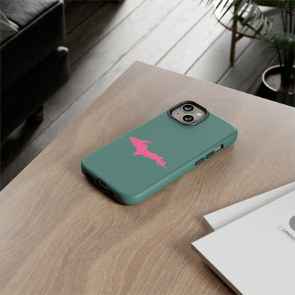 Michigan Upper Peninsula Tough Phone Case (Copper Green w/ Pink UP Outline) | Apple iPhone