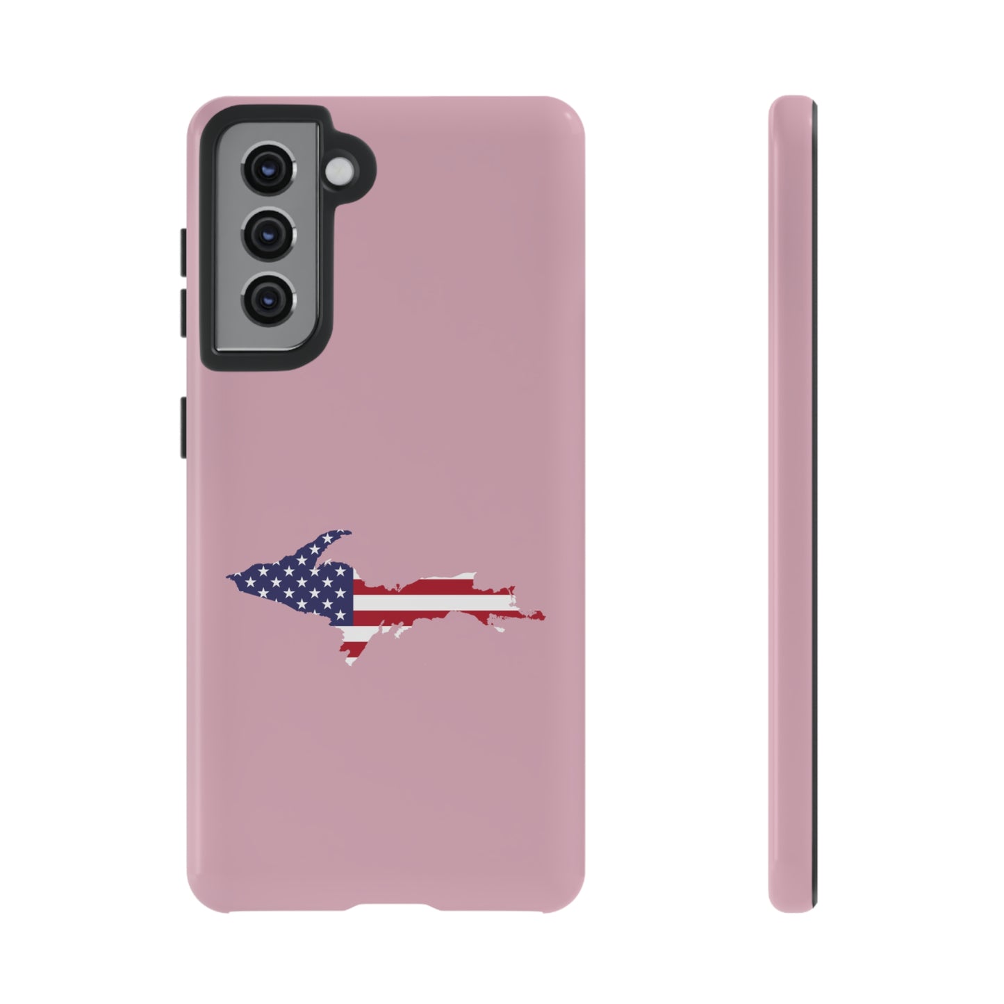 Michigan Upper Peninsula Tough Phone Case (Pink w/ UP USA Flag Outline) | Samsung & Pixel Android