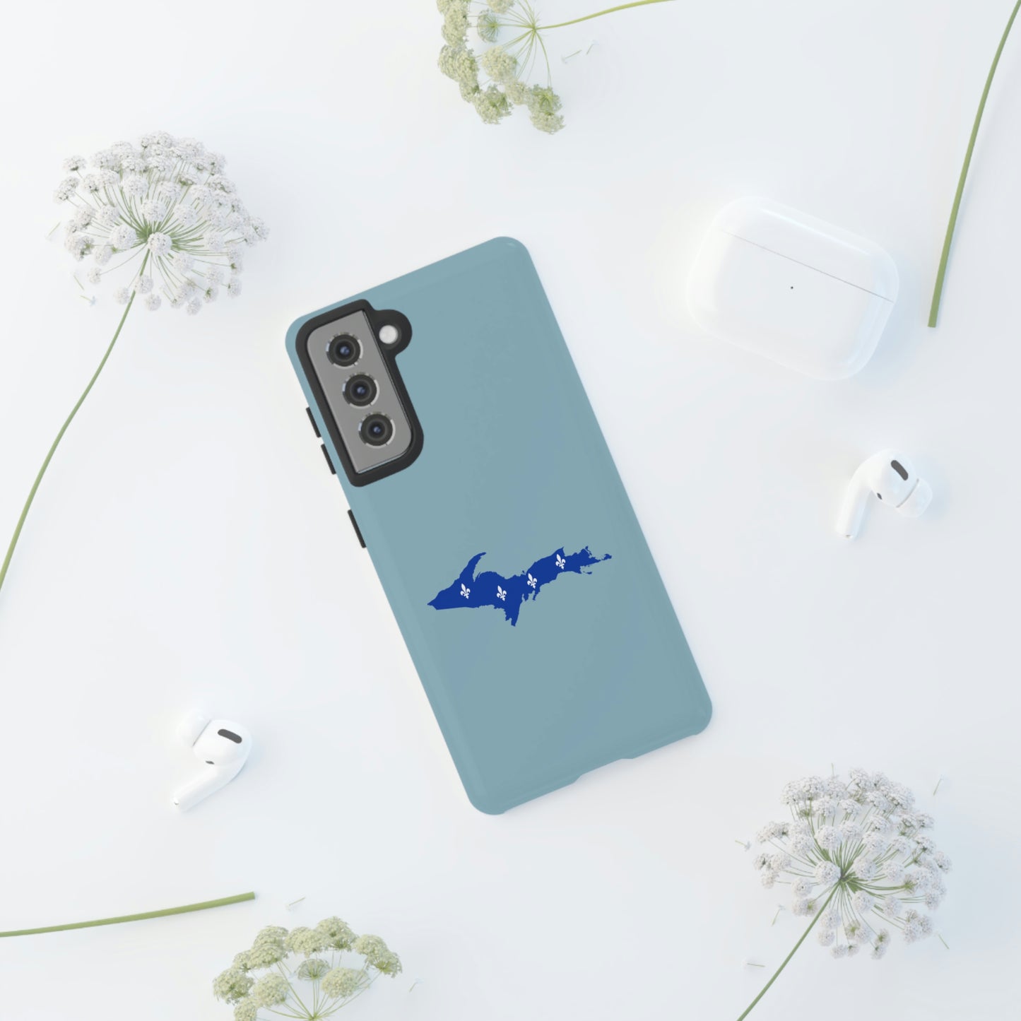 Michigan Upper Peninsula Tough Phone Case (Opal Blue w/ UP Quebec Flag Outline) | Samsung & Pixel Android