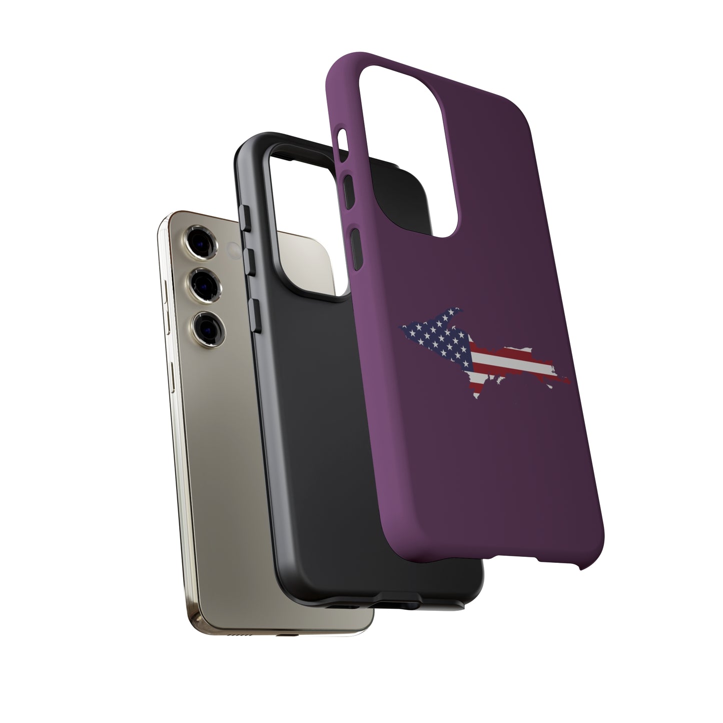 Michigan Upper Peninsula Tough Phone Case (Plum w/ UP USA Flag Outline) | Samsung & Pixel Android