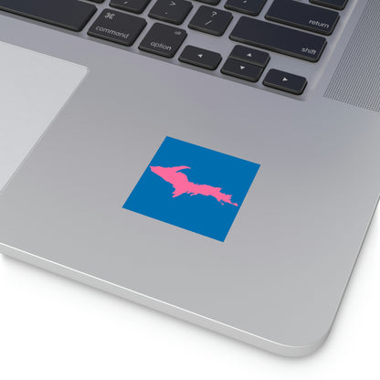 Michigan Upper Peninsula Square Sticker (Azure w/ Pink UP Outline) | Indoor/Outdoor