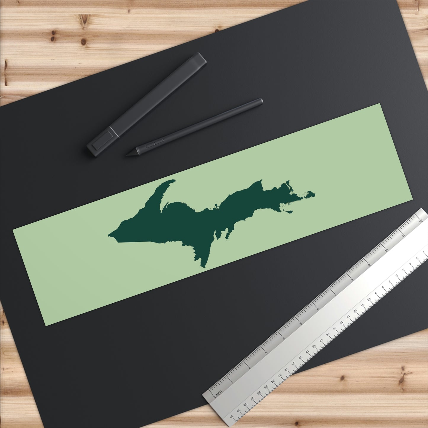 Michigan Upper Peninsula Bumper Sticker (w/ Green UP Outline) | Green Tea Color Background