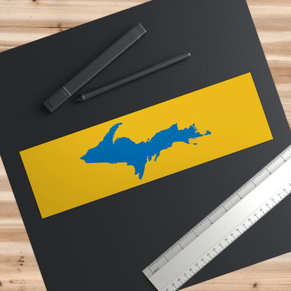 Michigan Upper Peninsula Bumper Sticker (w/ Azure UP Outline) | Gold Background