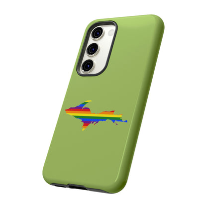 Michigan Upper Peninsula Tough Phone Case (Gooseberry Green w/ UP Pride Flag Outline) | Samsung & Pixel Android