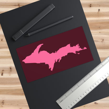 Michigan Upper Peninsula Bumper Sticker (w/ Pink UP Outline) | Pinot Red Background