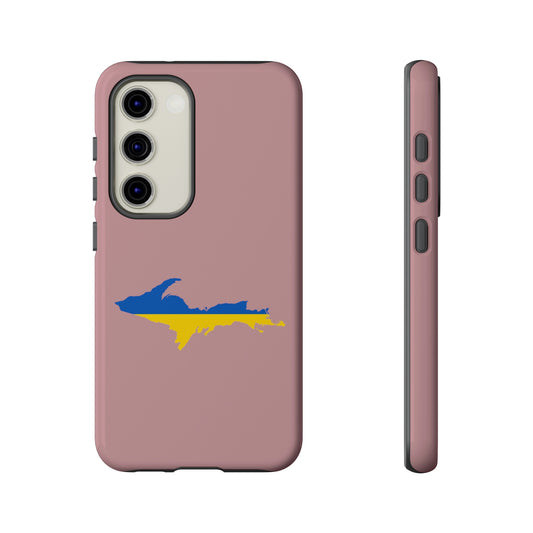 Michigan Upper Peninsula Tough Phone Case (Cherry Blossom Pink w/ UP Ukraine Flag Outline) | Samsung & Pixel Android