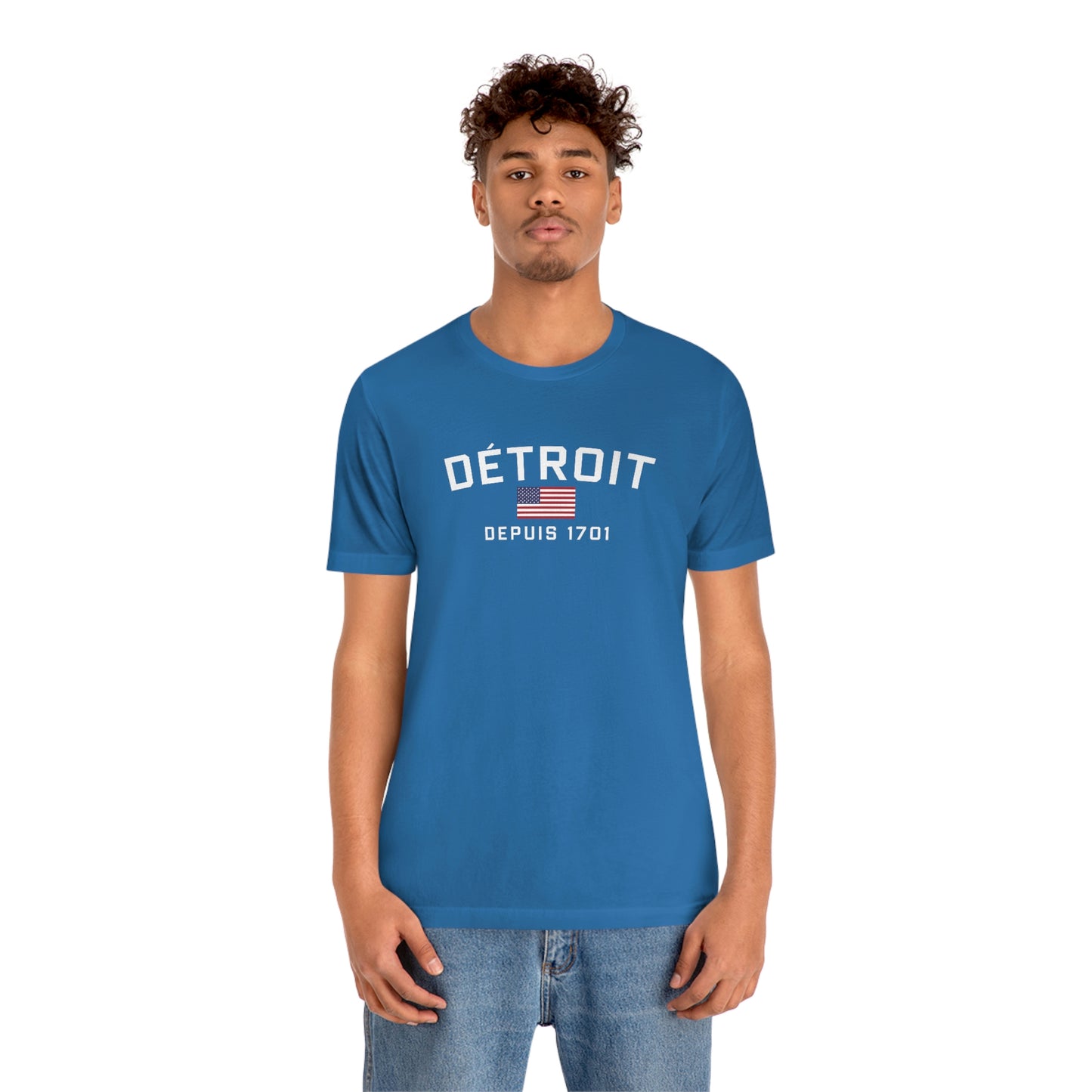 'Détroit Depuis 1701' T-Shirt (w/USA Flag Outline) | Unisex Standard Fit