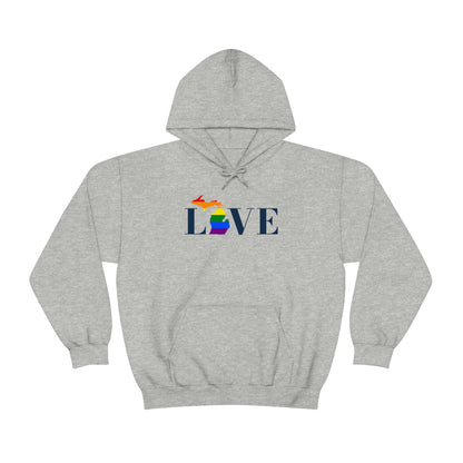 Michigan 'Love' Hoodie (w/LGBTQ Pride Colors) | Unisex Standard