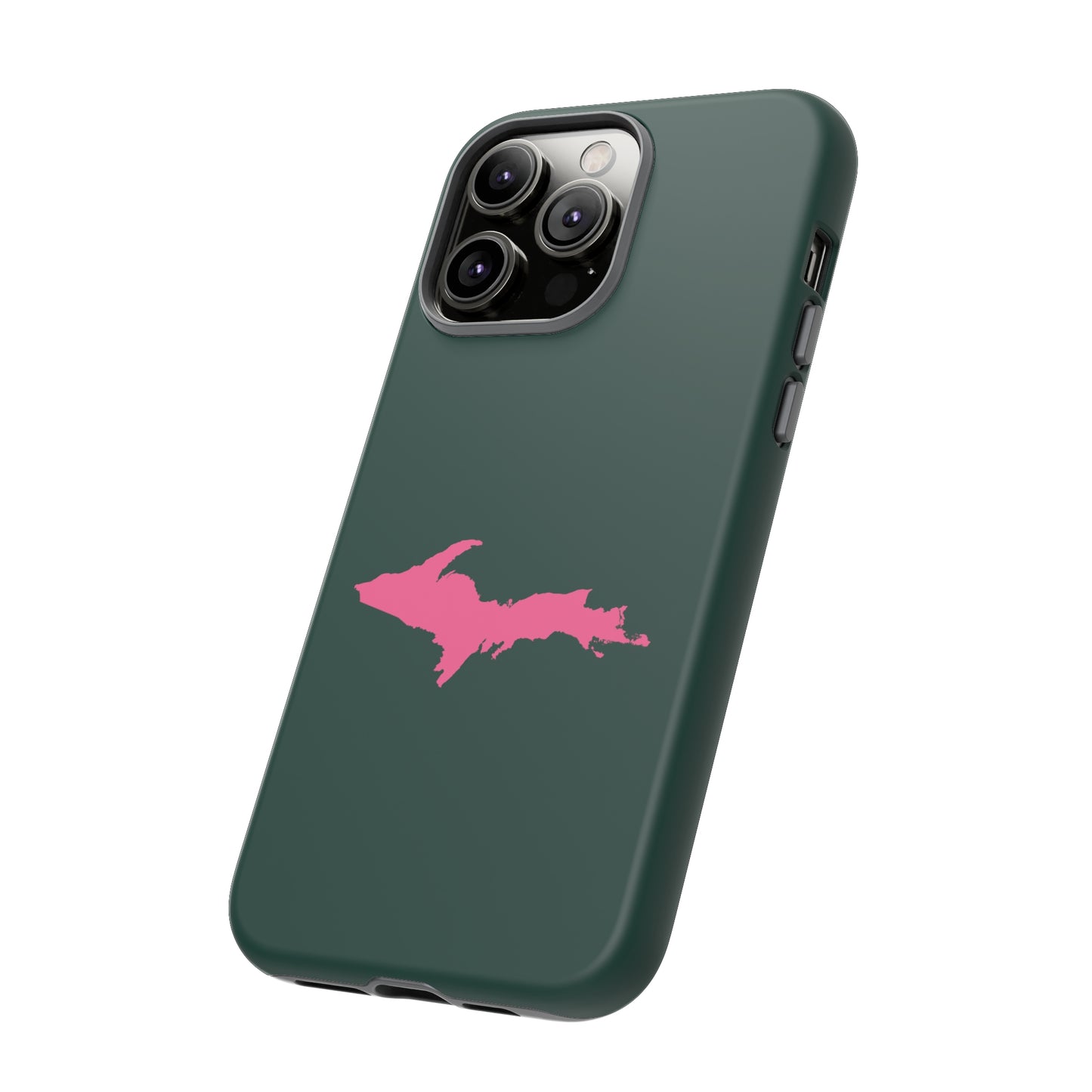 Michigan Upper Peninsula Tough Phone Case (Green w/ Pink UP Outline) | Apple iPhone