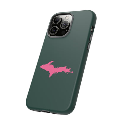 Michigan Upper Peninsula Tough Phone Case (Green w/ Pink UP Outline) | Apple iPhone