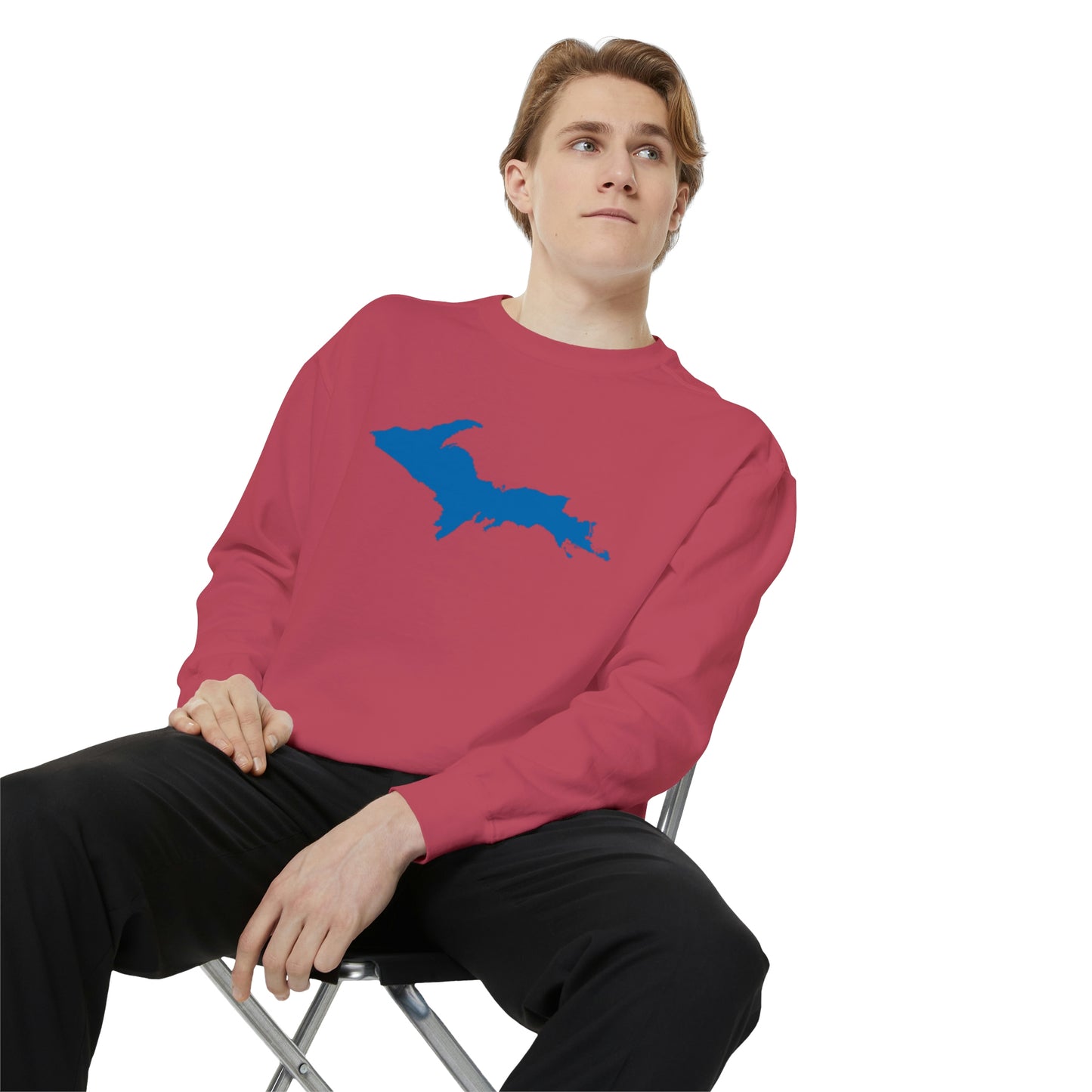 Michigan Upper Peninsula Sweatshirt (w/ Azure UP Outline) | Unisex Garment Dyed