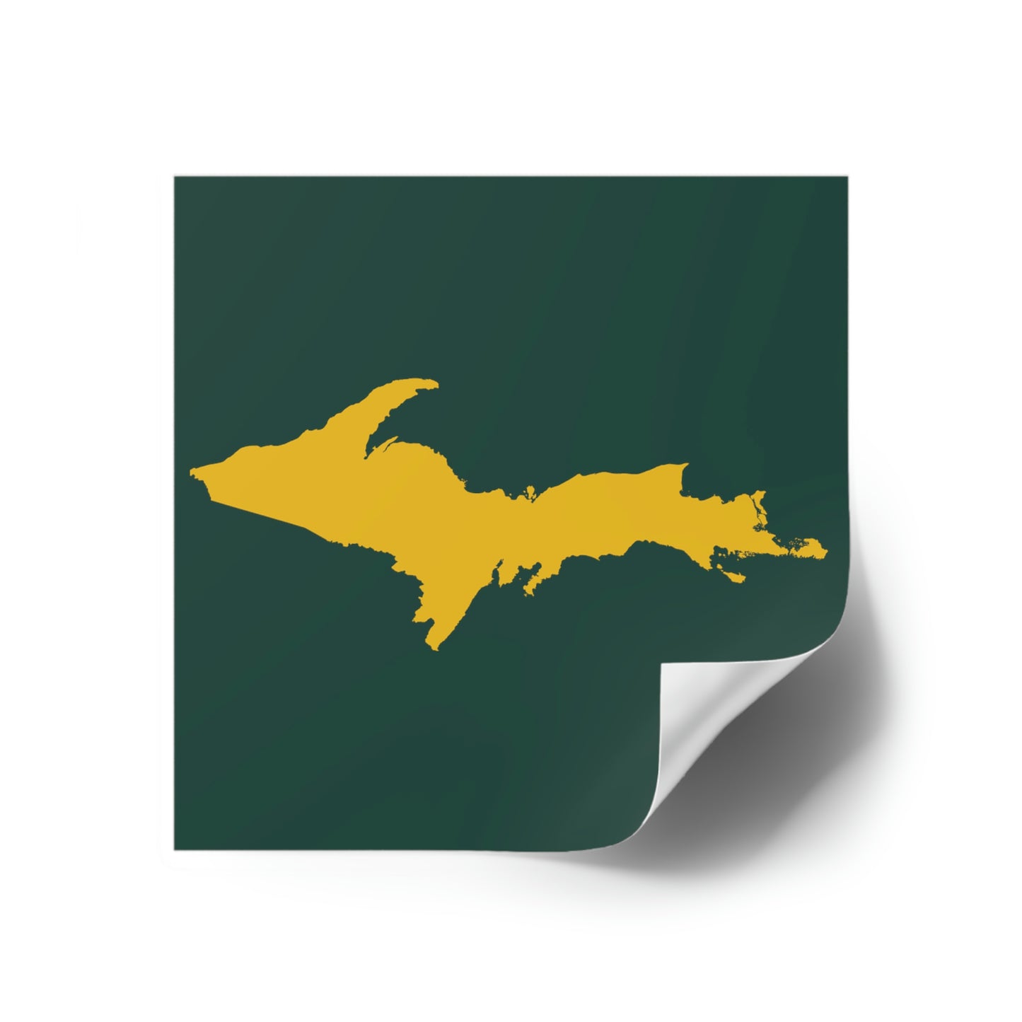Michigan Upper Peninsula Square Sticker (Green w/ Gold UP Outline) | Indoor/Outdoor