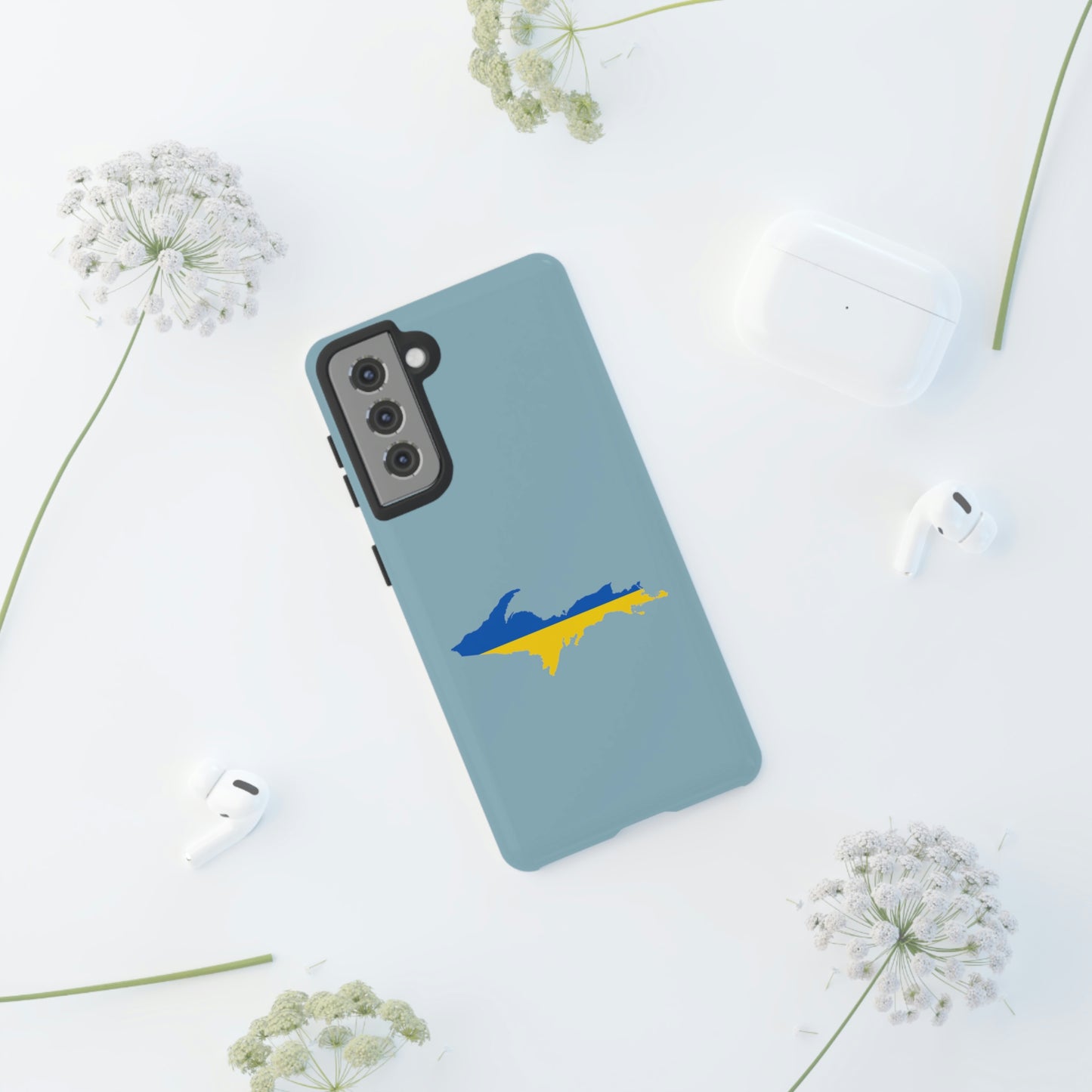 Michigan Upper Peninsula Tough Phone Case (Opal Blue w/ UP Ukraine Flag Outline) | Samsung & Pixel Android