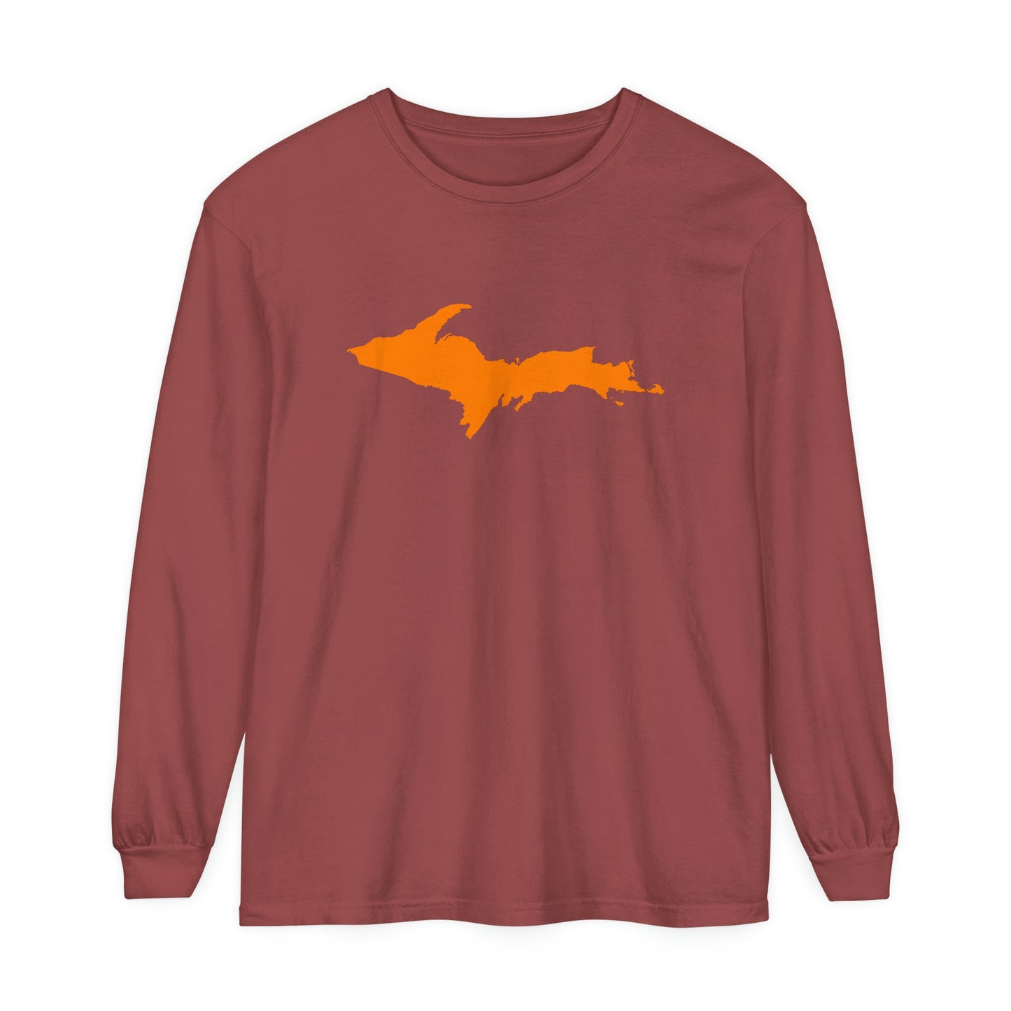 Michigan Upper Peninsula Garment-Dyed T-Shirt (w/ Orange UP Outline) | Unisex Long Sleeve